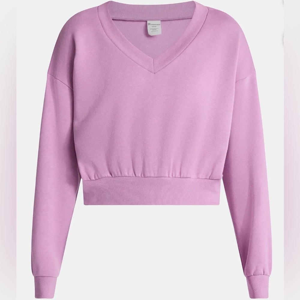 No Boundaries V-Neck Fleece Cropped Sweatshirt, Lilac Rose.| LG (12-14) | NWT |